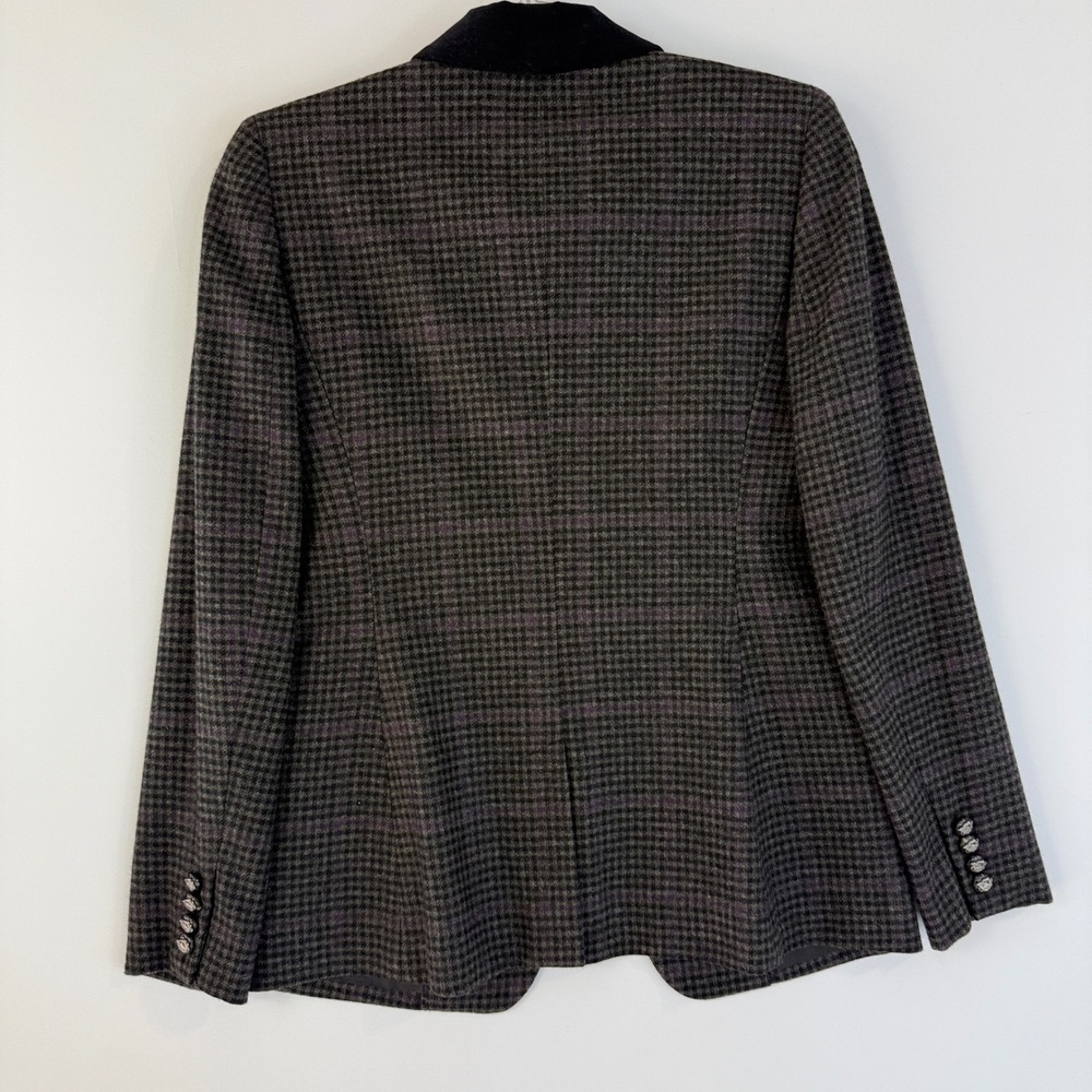 Lauren Ralph Lauren Blazer Womens 2 Grey Houndstooth Wool Blend Equestrian - Picture 6 of 12